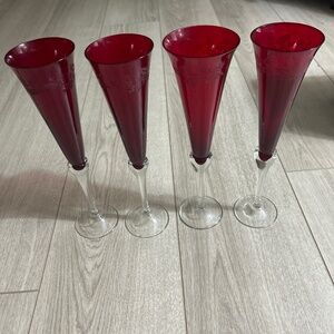 Vintage Lenox Holiday Ruby Red Champagne Flutes Set of 4 Excellent Cond.